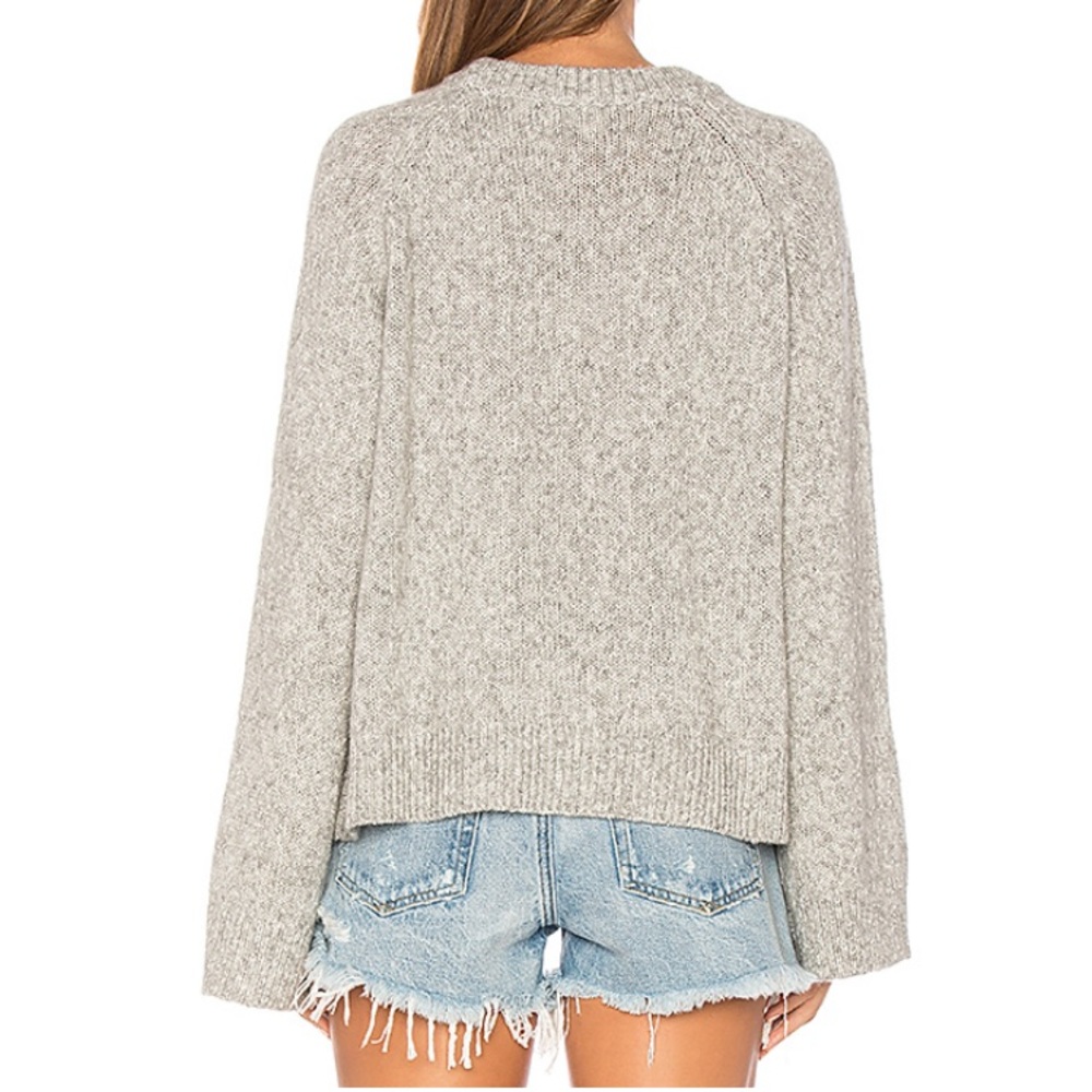 AG Adriano Goldshmied Noelle Sweater in Shimmer Gray Bell Sleeve Chunky Knit - Picture 2 of 8